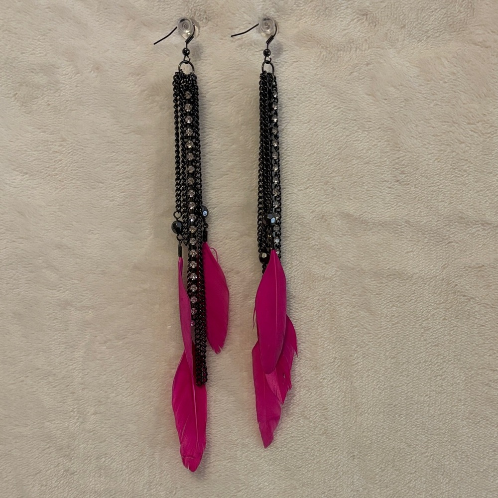 Torrid Black and Pink Feather Earrings